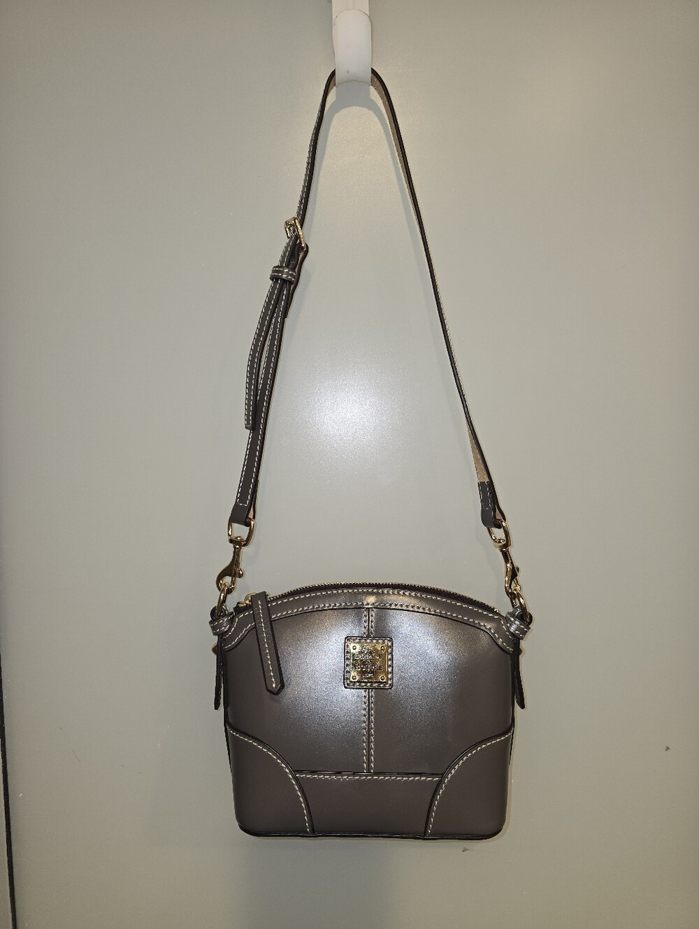 DOONEY & BOURKE Steel Gray Leather Mini Domed Crossbody Purse Shoulder Bag *read - Picture 2 of 16